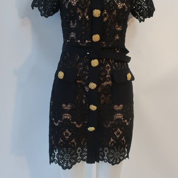 Womens Self-Portrait Black White Guipure Lace Sheath Cindy Mini Dress 6 - Picture 10 of 16